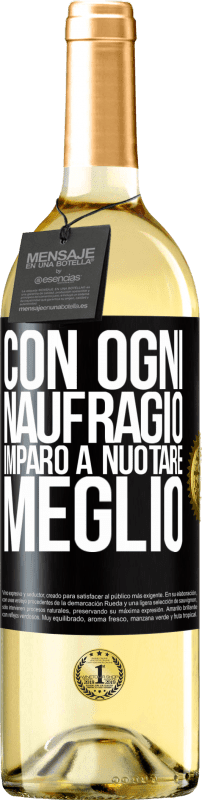 29,95 € Spedizione Gratuita | Vino bianco Edizione WHITE Con ogni naufragio imparo a nuotare meglio Etichetta Nera. Etichetta personalizzabile Vino giovane Raccogliere 2025 Verdejo