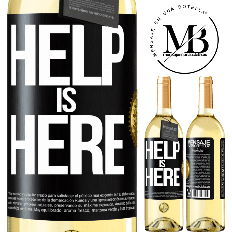 29,95 € Kostenloser Versand | Weißwein WHITE Ausgabe Help is Here Schwarzes Etikett. Anpassbares Etikett Junger Wein Ernte 2024 Verdejo