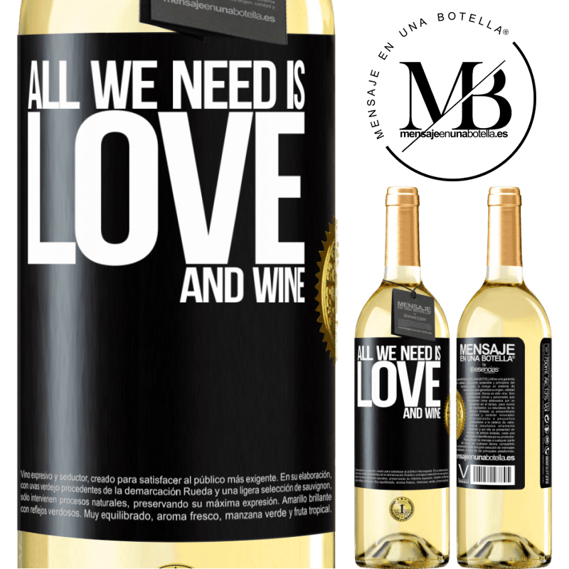 29,95 € Envoi gratuit | Vin blanc Édition WHITE All we need is love and wine Étiquette Noire. Étiquette personnalisable Vin jeune Récolte 2022 Verdejo