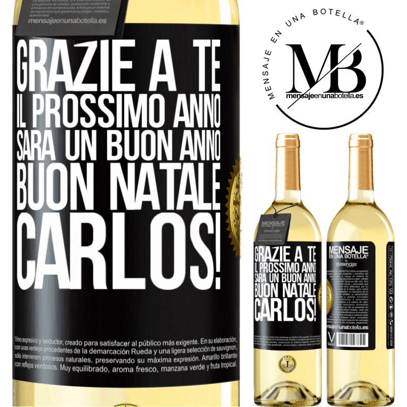 29,95 € Spedizione Gratuita | Vino bianco Edizione WHITE Grazie a te il prossimo anno sarà un buon anno. Buon Natale, Carlos! Etichetta Nera. Etichetta personalizzabile Vino giovane Raccogliere 2023 Verdejo