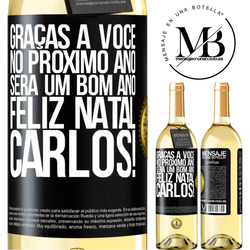 29,95 € Envio grátis | Vinho branco Edição WHITE Graças a você no próximo ano será um bom ano. Feliz Natal, Carlos! Etiqueta Preta. Etiqueta personalizável Vinho jovem Colheita 2023 Verdejo