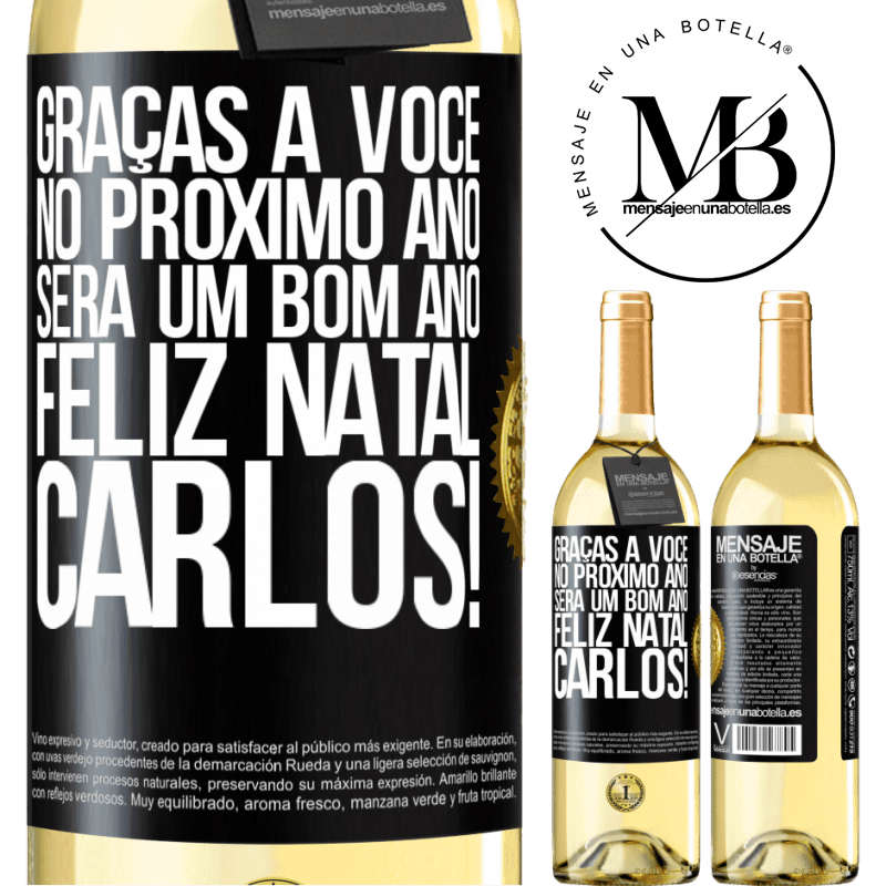 29,95 € Envio grátis | Vinho branco Edição WHITE Graças a você no próximo ano será um bom ano. Feliz Natal, Carlos! Etiqueta Preta. Etiqueta personalizável Vinho jovem Colheita 2025 Verdejo