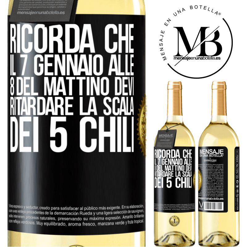 29,95 € Spedizione Gratuita | Vino bianco Edizione WHITE Ricorda che il 7 gennaio alle 8 del mattino devi ritardare la scala dei 5 chili Etichetta Nera. Etichetta personalizzabile Vino giovane Raccogliere 2023 Verdejo