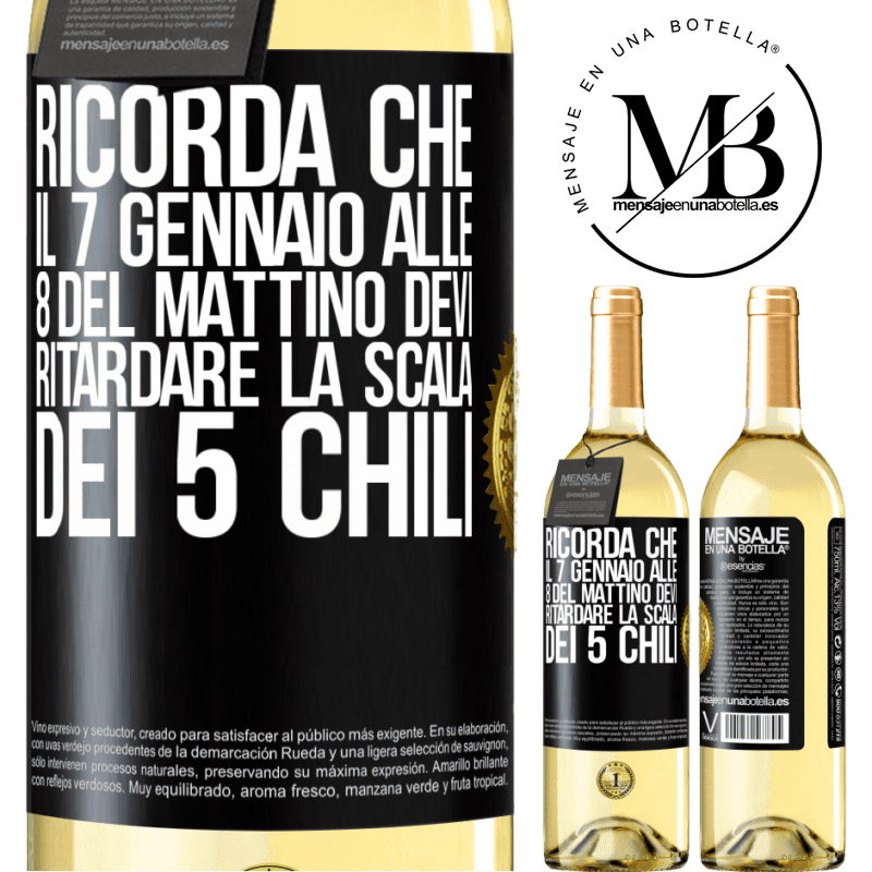 29,95 € Spedizione Gratuita | Vino bianco Edizione WHITE Ricorda che il 7 gennaio alle 8 del mattino devi ritardare la scala dei 5 chili Etichetta Nera. Etichetta personalizzabile Vino giovane Raccogliere 2025 Verdejo