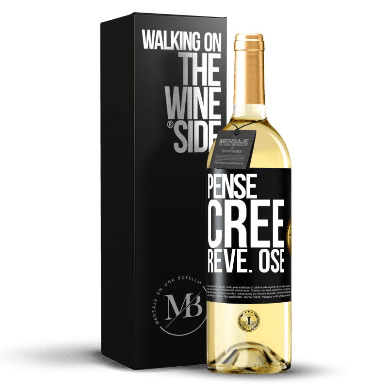 29,95 € Envoi gratuit | Vin blanc Édition WHITE Pense. Crée. Rêve. Ose Étiquette Noire. Étiquette personnalisable Vin jeune Récolte 2024 Verdejo