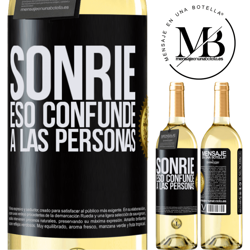 29,95 € Envoi gratuit | Vin blanc Édition WHITE Sourire, qui déroute les gens Étiquette Noire. Étiquette personnalisable Vin jeune Récolte 2022 Verdejo