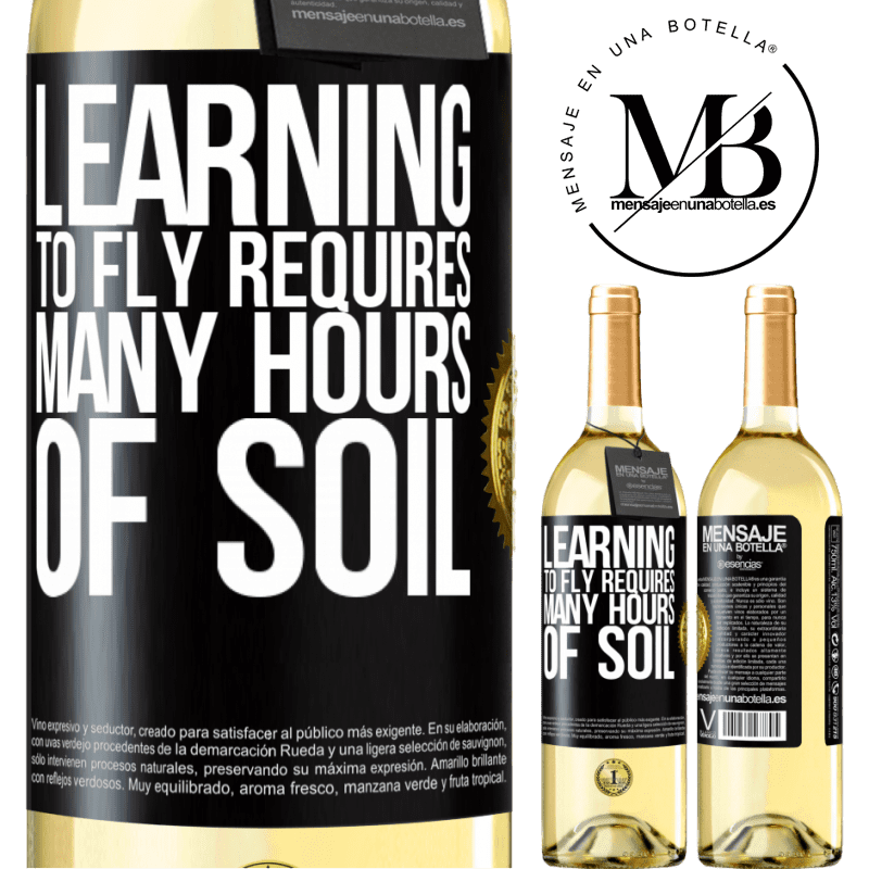 29,95 € Free Shipping | White Wine WHITE Edition Learning to fly requires many hours of soil Black Label. Customizable label Young wine Harvest 2022 Verdejo