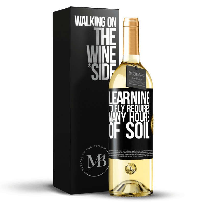 29,95 € Free Shipping | White Wine WHITE Edition Learning to fly requires many hours of soil Black Label. Customizable label Young wine Harvest 2023 Verdejo