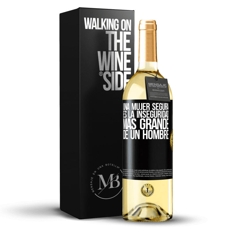 29,95 € Envío gratis | Vino Blanco Edición WHITE Una mujer segura es la inseguridad más grande de un hombre Etiqueta Negra. Etiqueta personalizable Vino joven Cosecha 2024 Verdejo