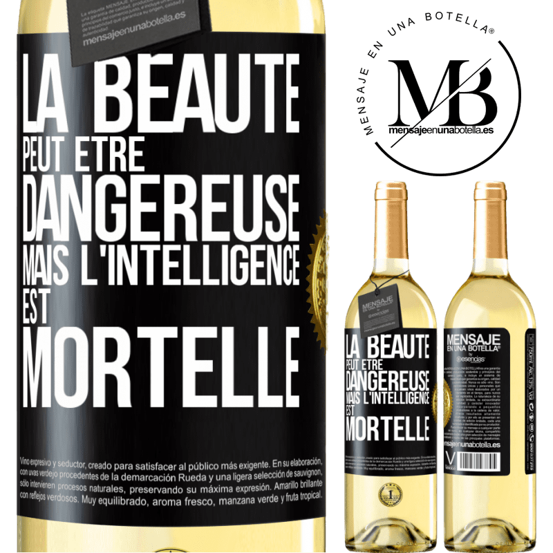 29,95 € Envoi gratuit | Vin blanc Édition WHITE La beauté peut être dangereuse, mais l'intelligence est mortelle Étiquette Noire. Étiquette personnalisable Vin jeune Récolte 2024 Verdejo