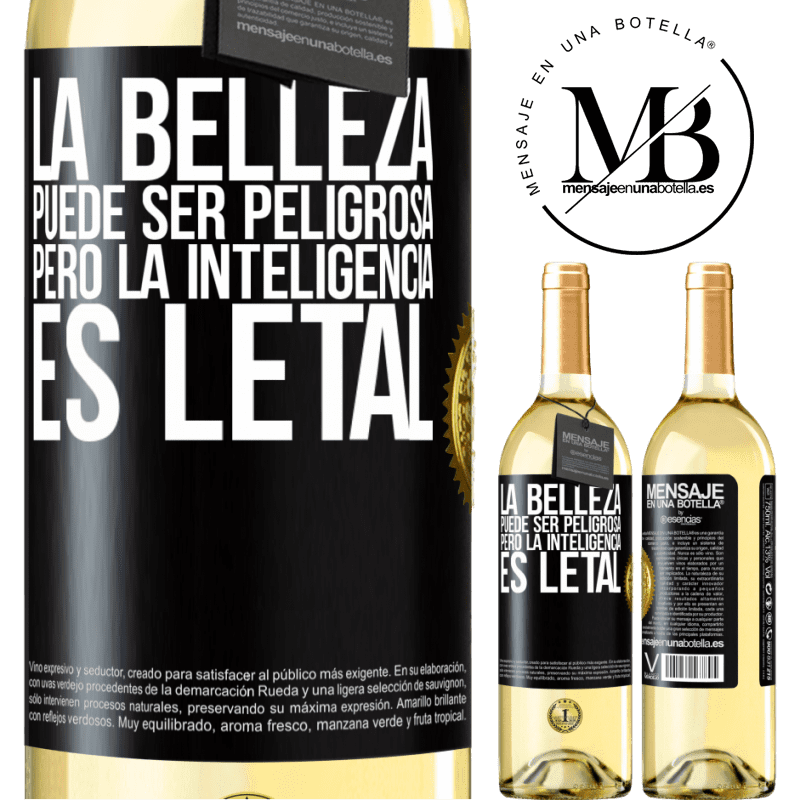 29,95 € Envío gratis | Vino Blanco Edición WHITE La belleza puede ser peligrosa, pero la inteligencia es letal Etiqueta Negra. Etiqueta personalizable Vino joven Cosecha 2024 Verdejo