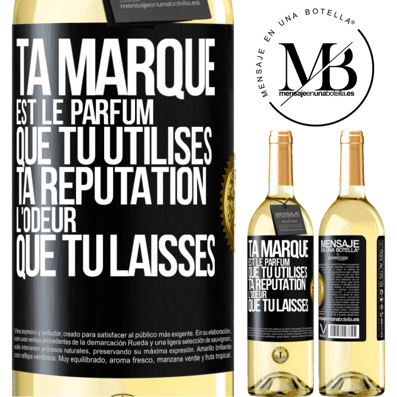29,95 € Envoi gratuit | Vin blanc Édition WHITE Ta marque est le parfum que tu utilises. Ta réputation l'odeur que tu laisses Étiquette Noire. Étiquette personnalisable Vin jeune Récolte 2025 Verdejo
