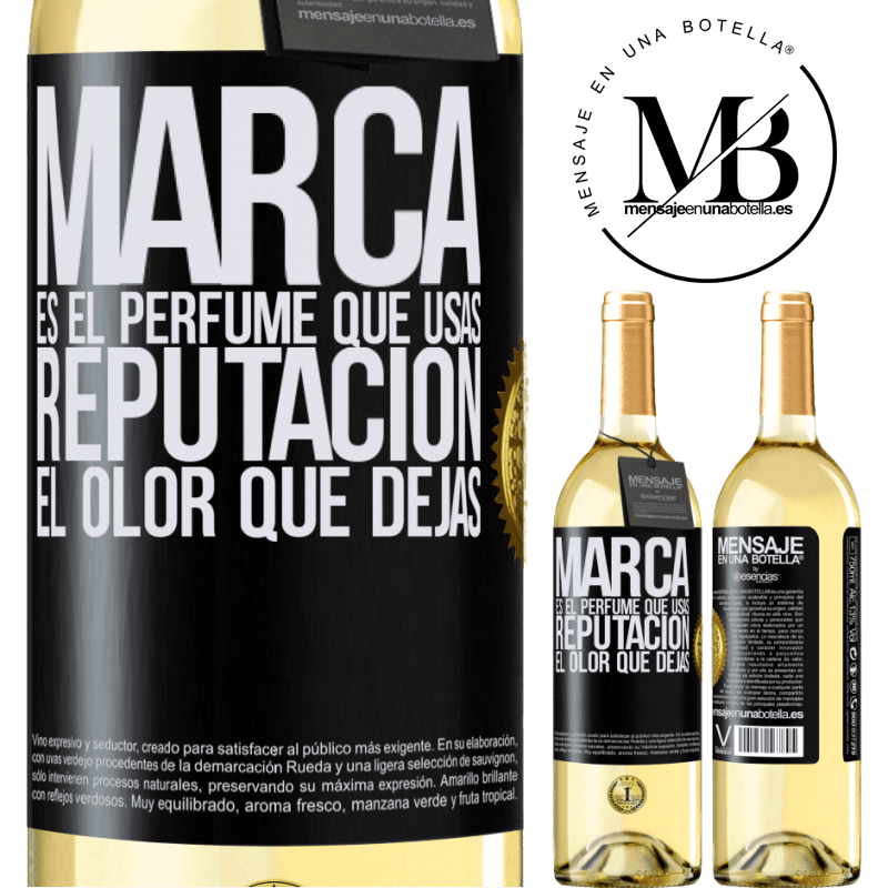 29,95 € Envío gratis | Vino Blanco Edición WHITE Marca es el perfume que usas. Reputación, el olor que dejas Etiqueta Negra. Etiqueta personalizable Vino joven Cosecha 2025 Verdejo