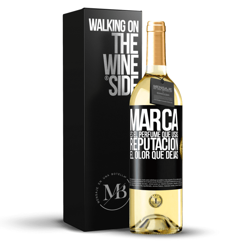 29,95 € Envío gratis | Vino Blanco Edición WHITE Marca es el perfume que usas. Reputación, el olor que dejas Etiqueta Negra. Etiqueta personalizable Vino joven Cosecha 2024 Verdejo