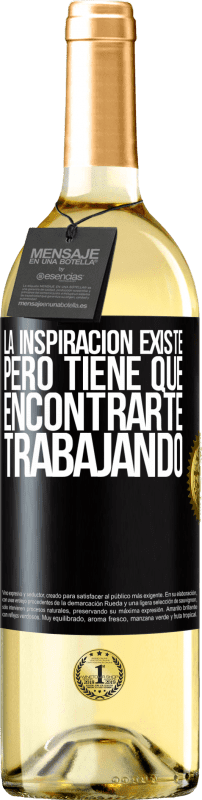29,95 € Envío gratis | Vino Blanco Edición WHITE La inspiración existe, pero tiene que encontrarte trabajando Etiqueta Negra. Etiqueta personalizable Vino joven Cosecha 2023 Verdejo