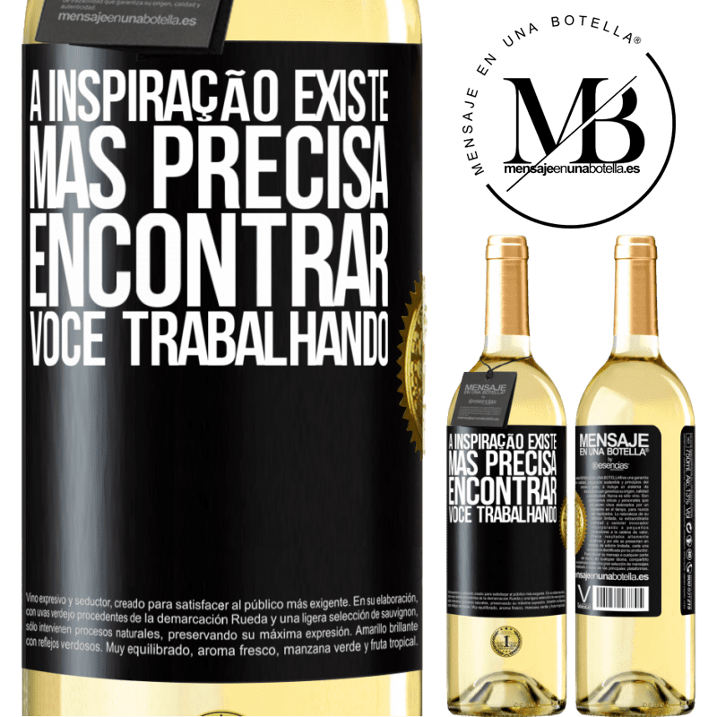 29,95 € Envio grátis | Vinho branco Edição WHITE A inspiração existe, mas precisa encontrar você trabalhando Etiqueta Preta. Etiqueta personalizável Vinho jovem Colheita 2024 Verdejo