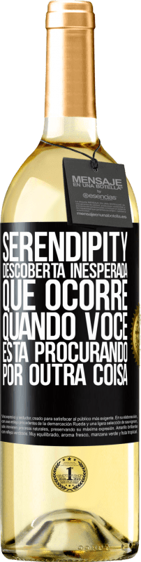 29,95 € | Vinho branco Edição WHITE Serendipity Descoberta inesperada que ocorre quando você está procurando por outra coisa Etiqueta Preta. Etiqueta personalizável Vinho jovem Colheita 2024 Verdejo