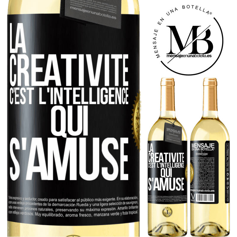 29,95 € Envoi gratuit | Vin blanc Édition WHITE La créativité c'est l'intelligence qui s'amuse Étiquette Noire. Étiquette personnalisable Vin jeune Récolte 2023 Verdejo