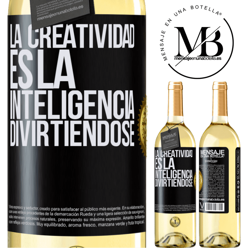 29,95 € Envío gratis | Vino Blanco Edición WHITE La creatividad es la inteligencia divirtiéndose Etiqueta Negra. Etiqueta personalizable Vino joven Cosecha 2023 Verdejo