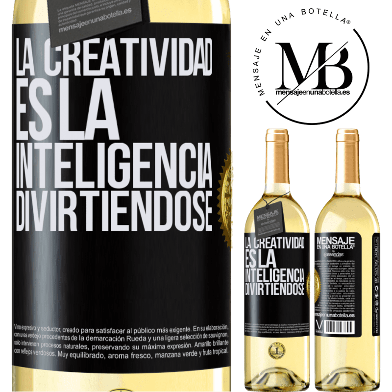 29,95 € Envío gratis | Vino Blanco Edición WHITE La creatividad es la inteligencia divirtiéndose Etiqueta Negra. Etiqueta personalizable Vino joven Cosecha 2025 Verdejo