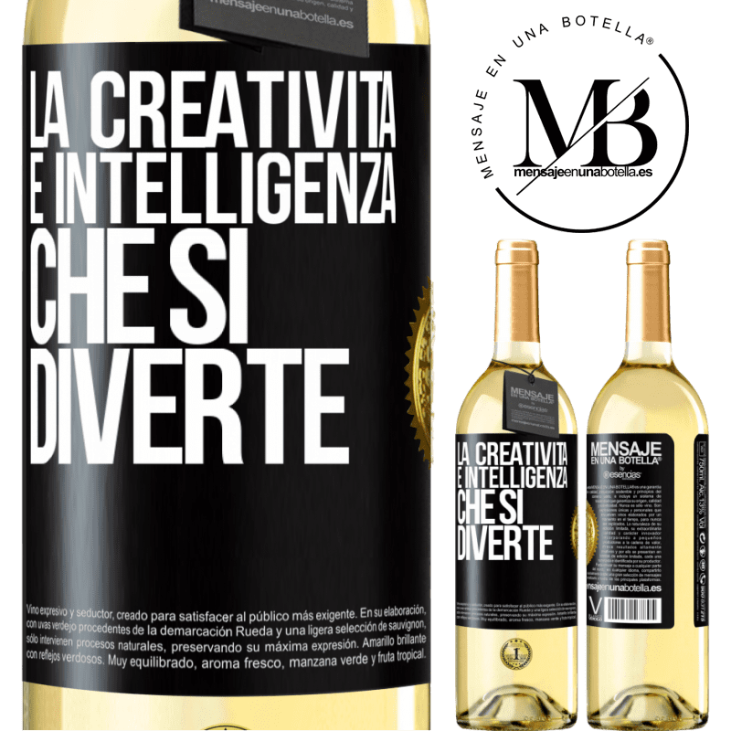 29,95 € Spedizione Gratuita | Vino bianco Edizione WHITE La creatività è intelligenza che si diverte Etichetta Nera. Etichetta personalizzabile Vino giovane Raccogliere 2023 Verdejo