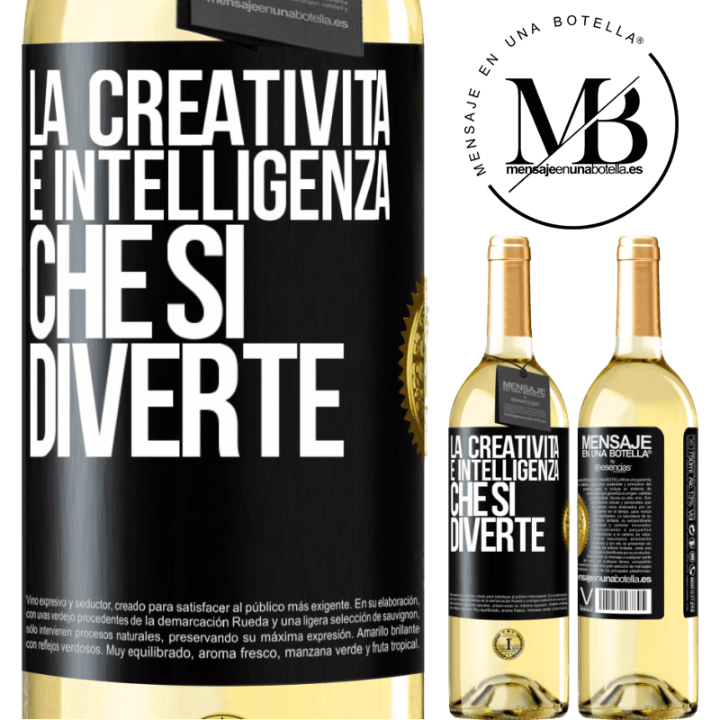 29,95 € Spedizione Gratuita | Vino bianco Edizione WHITE La creatività è intelligenza che si diverte Etichetta Nera. Etichetta personalizzabile Vino giovane Raccogliere 2025 Verdejo