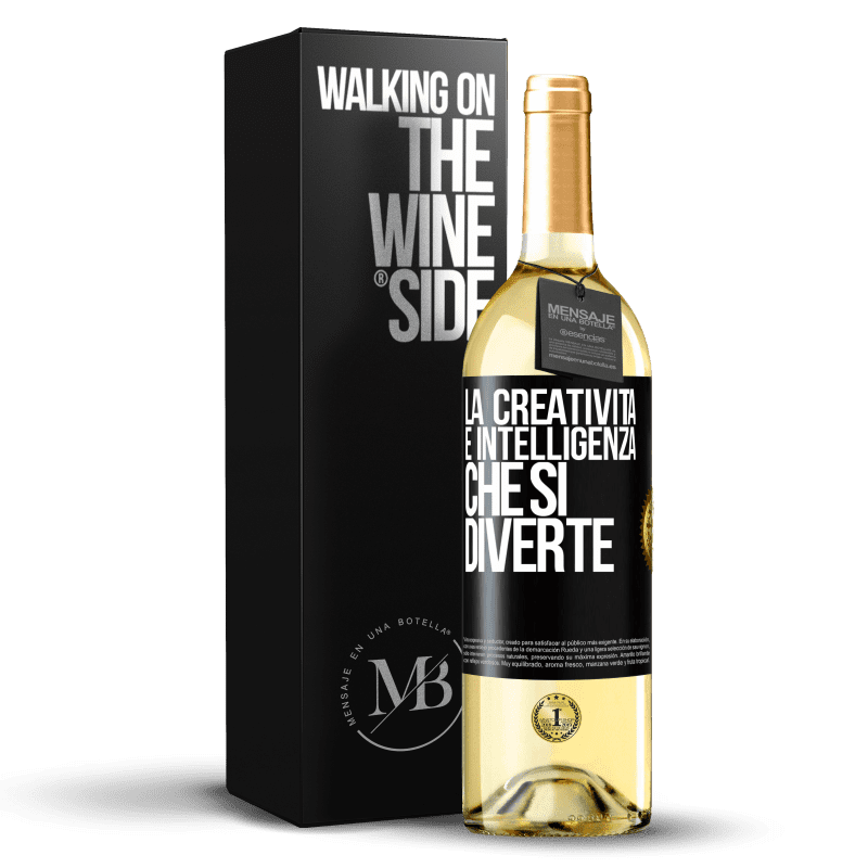 29,95 € Spedizione Gratuita | Vino bianco Edizione WHITE La creatività è intelligenza che si diverte Etichetta Nera. Etichetta personalizzabile Vino giovane Raccogliere 2024 Verdejo