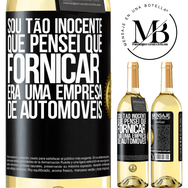 29,95 € Envio grátis | Vinho branco Edição WHITE Sou tão inocente que pensei que fornicar era uma empresa de automóveis Etiqueta Preta. Etiqueta personalizável Vinho jovem Colheita 2024 Verdejo
