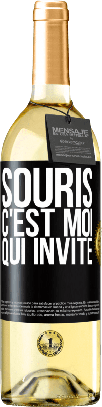 Envoi gratuit | Vin blanc Édition WHITE Souris, c'est moi qui invite Étiquette Noire. Étiquette personnalisable Vin jeune Récolte 2023 Verdejo