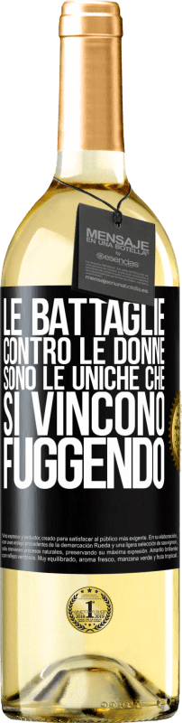 29,95 € Spedizione Gratuita | Vino bianco Edizione WHITE Le battaglie contro le donne sono le uniche che si vincono fuggendo Etichetta Nera. Etichetta personalizzabile Vino giovane Raccogliere 2024 Verdejo