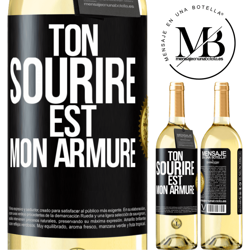 29,95 € Envoi gratuit | Vin blanc Édition WHITE Ton sourire est mon armure Étiquette Noire. Étiquette personnalisable Vin jeune Récolte 2025 Verdejo