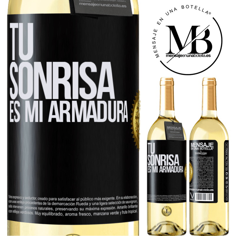 29,95 € Envío gratis | Vino Blanco Edición WHITE Tu sonrisa es mi armadura Etiqueta Negra. Etiqueta personalizable Vino joven Cosecha 2024 Verdejo