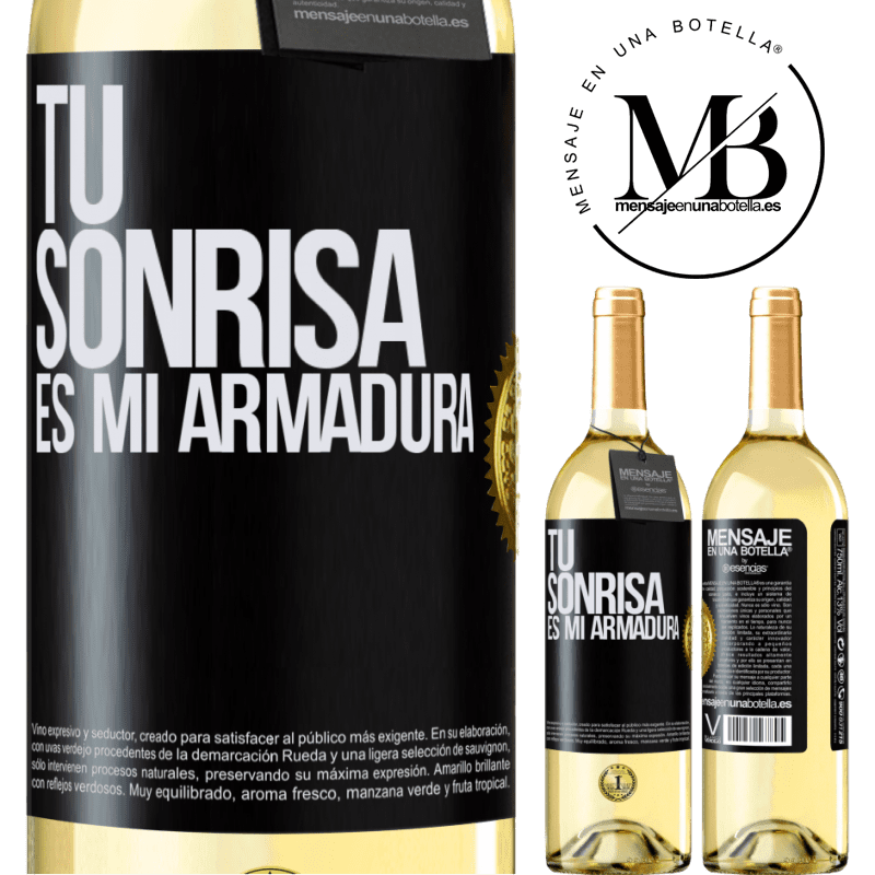 29,95 € Envío gratis | Vino Blanco Edición WHITE Tu sonrisa es mi armadura Etiqueta Negra. Etiqueta personalizable Vino joven Cosecha 2025 Verdejo