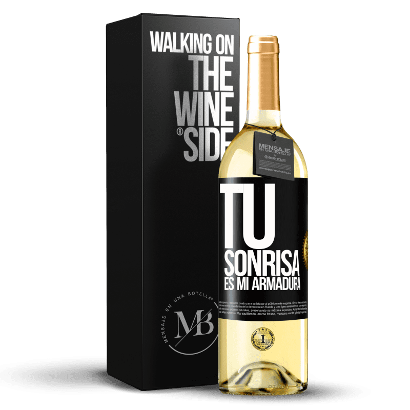 29,95 € Envío gratis | Vino Blanco Edición WHITE Tu sonrisa es mi armadura Etiqueta Negra. Etiqueta personalizable Vino joven Cosecha 2024 Verdejo