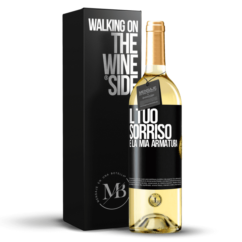 29,95 € Spedizione Gratuita | Vino bianco Edizione WHITE Il tuo sorriso è la mia armatura Etichetta Nera. Etichetta personalizzabile Vino giovane Raccogliere 2024 Verdejo