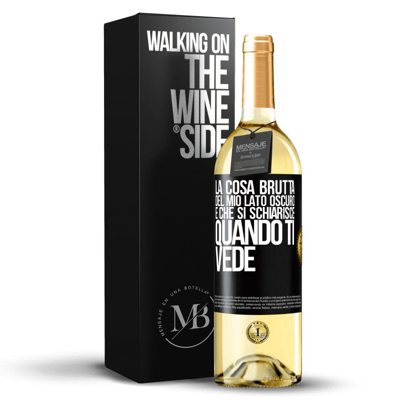 29,95 € Spedizione Gratuita | Vino bianco Edizione WHITE La cosa brutta del mio lato oscuro è che si schiarisce quando ti vede Etichetta Nera. Etichetta personalizzabile Vino giovane Raccogliere 2024 Verdejo