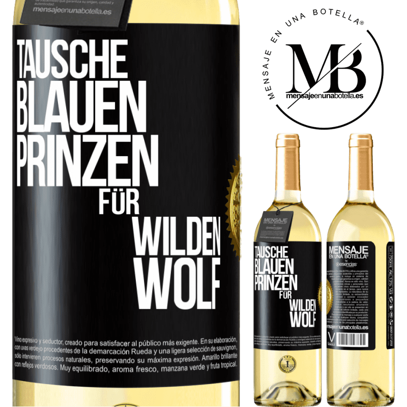 29,95 € Kostenloser Versand | Weißwein WHITE Ausgabe Tausche blauen Prinzen für wilden Wolf Schwarzes Etikett. Anpassbares Etikett Junger Wein Ernte 2025 Verdejo