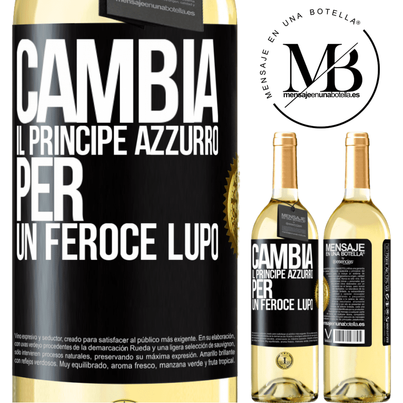 29,95 € Spedizione Gratuita | Vino bianco Edizione WHITE Cambia il principe azzurro per un feroce lupo Etichetta Nera. Etichetta personalizzabile Vino giovane Raccogliere 2024 Verdejo