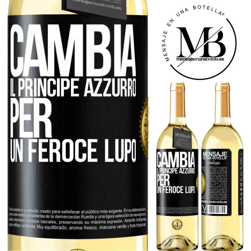 29,95 € Spedizione Gratuita | Vino bianco Edizione WHITE Cambia il principe azzurro per un feroce lupo Etichetta Nera. Etichetta personalizzabile Vino giovane Raccogliere 2025 Verdejo