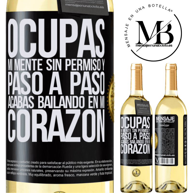 29,95 € Envoi gratuit | Vin blanc Édition WHITE Tu occupes mon esprit sans permission et pas à pas, tu finis par danser dans mon cœur Étiquette Noire. Étiquette personnalisable Vin jeune Récolte 2022 Verdejo