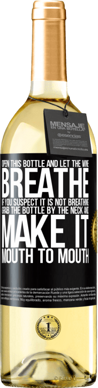 29,95 € | 白ワイン WHITEエディション このボトルを開けて、ワインを吸わせます。呼吸していないと思われる場合は、ボトルの首をつかんで口から口へ ブラックラベル. カスタマイズ可能なラベル 若いワイン 収穫 2023 Verdejo