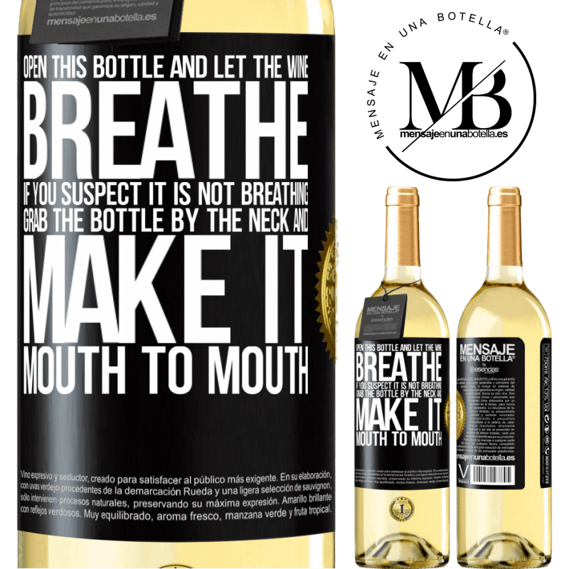 29,95 € Free Shipping | White Wine WHITE Edition Open this bottle and let the wine breathe. If you suspect you are not breathing, grab the bottle by the neck and make it Black Label. Customizable label Young wine Harvest 2023 Verdejo