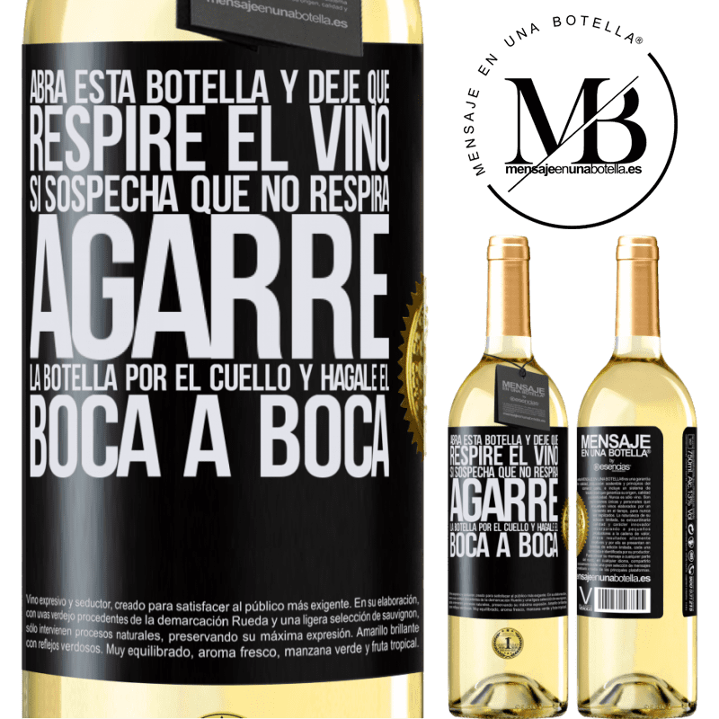 29,95 € Envío gratis | Vino Blanco Edición WHITE Abra esta botella y deje que respire el vino. Si sospecha que no respira, agarre la botella por el cuello y hágale el boca a Etiqueta Negra. Etiqueta personalizable Vino joven Cosecha 2023 Verdejo