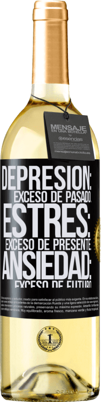 29,95 € | Vino Blanco Edición WHITE Depresión: exceso de pasado. Estrés: exceso de presente. Ansiedad: exceso de futuro Etiqueta Negra. Etiqueta personalizable Vino joven Cosecha 2024 Verdejo