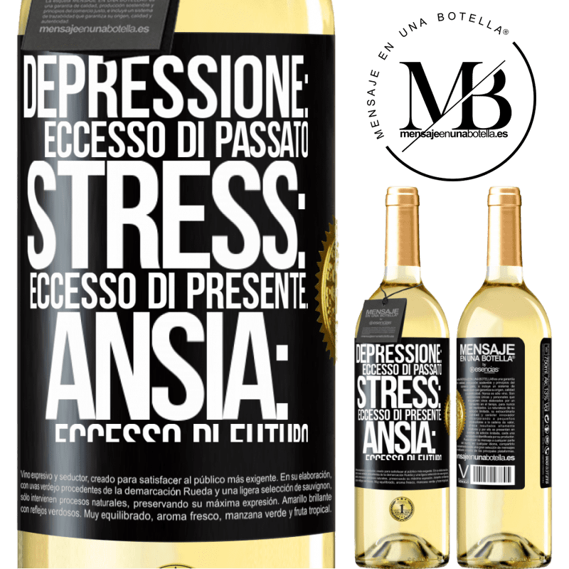 29,95 € Spedizione Gratuita | Vino bianco Edizione WHITE Depressione: eccesso in eccesso. Stress: eccesso di presente. Ansia: eccesso di futuro Etichetta Nera. Etichetta personalizzabile Vino giovane Raccogliere 2024 Verdejo