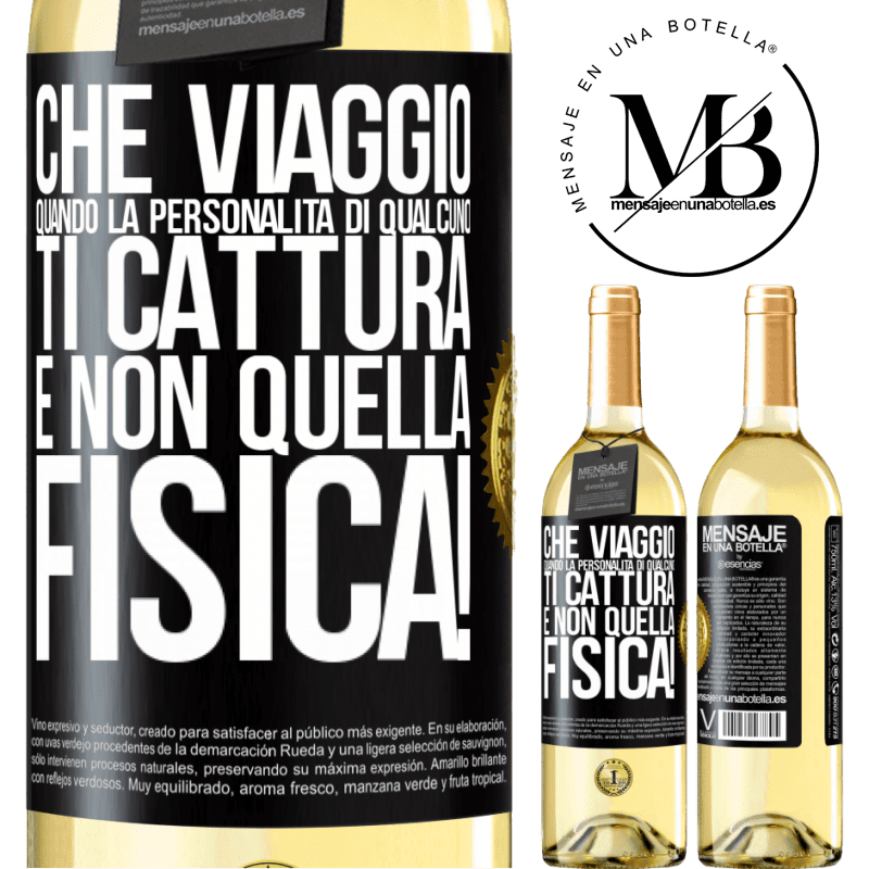 29,95 € Spedizione Gratuita | Vino bianco Edizione WHITE che viaggio quando la personalità di qualcuno ti cattura e non quella fisica! Etichetta Nera. Etichetta personalizzabile Vino giovane Raccogliere 2024 Verdejo