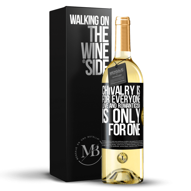 29,95 € Free Shipping | White Wine WHITE Edition Chivalry is for everyone. Love and romanticism is only for one Black Label. Customizable label Young wine Harvest 2023 Verdejo
