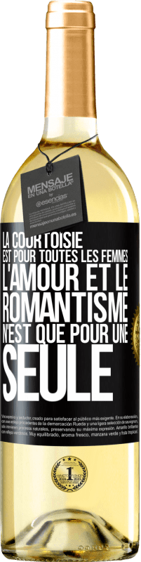 29,95 € | Vin blanc Édition WHITE La courtoisie est pour toutes les femmes. L'amour et le romantisme n'est que pour une seule Étiquette Noire. Étiquette personnalisable Vin jeune Récolte 2024 Verdejo