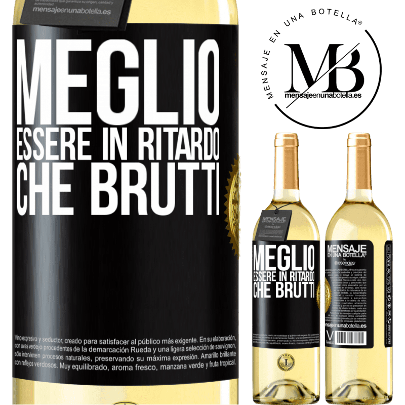 29,95 € Spedizione Gratuita | Vino bianco Edizione WHITE Meglio essere in ritardo che brutti Etichetta Nera. Etichetta personalizzabile Vino giovane Raccogliere 2024 Verdejo