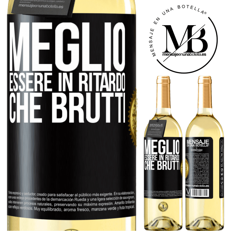 29,95 € Spedizione Gratuita | Vino bianco Edizione WHITE Meglio essere in ritardo che brutti Etichetta Nera. Etichetta personalizzabile Vino giovane Raccogliere 2025 Verdejo